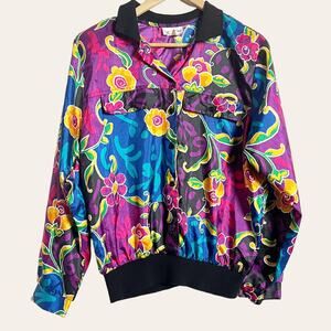 Lauren Lee Vintage Floral Print Button Front Bomber Jacket Size M